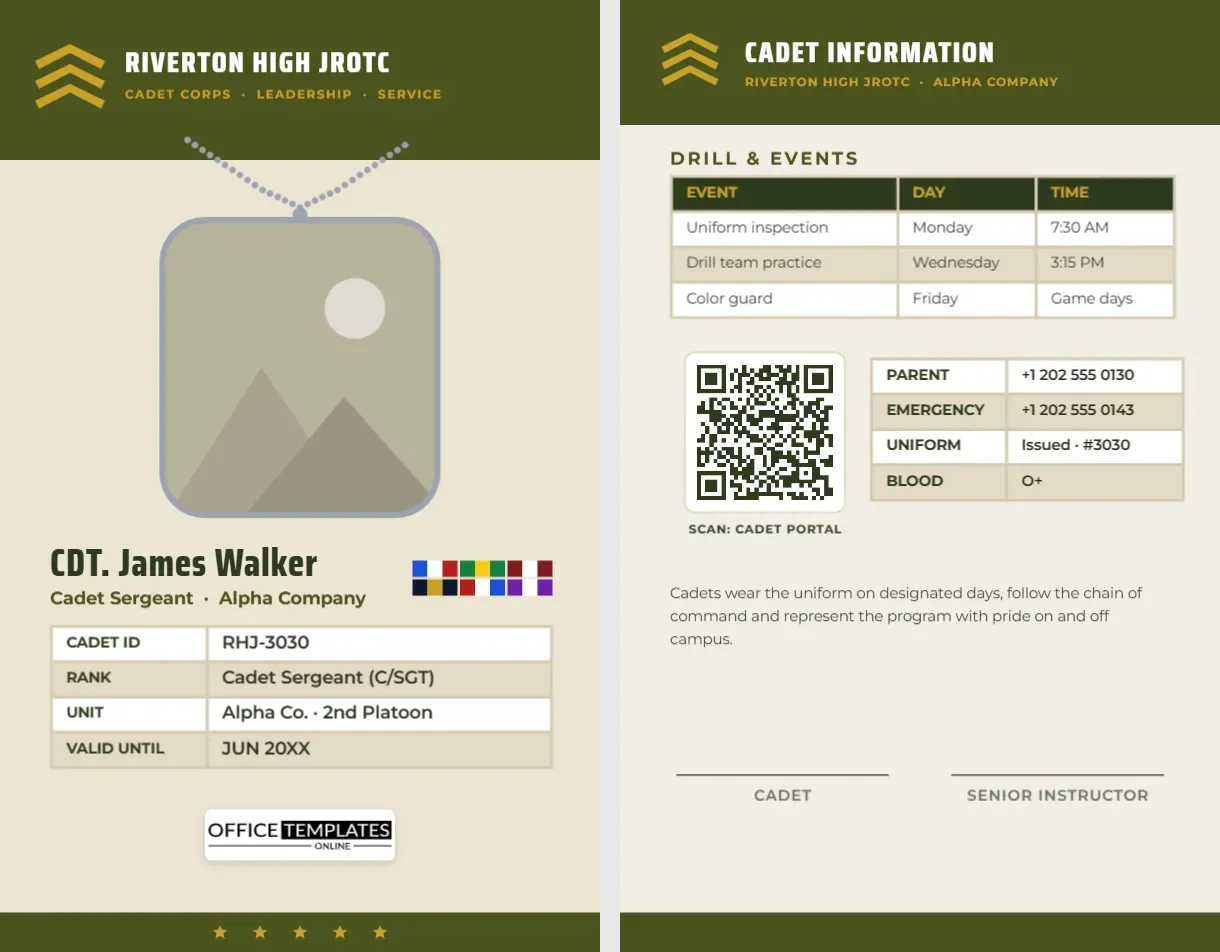 JROTC Cadet ID Card Template