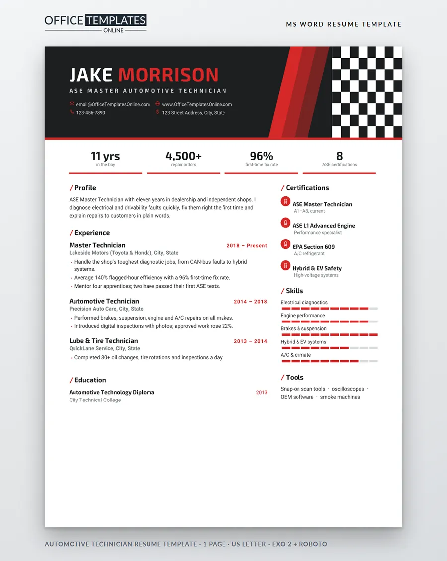 Automotive Technician Resume Template - Preview copy