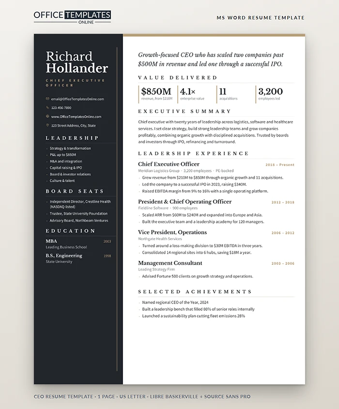 CEO Resume Template Preview
