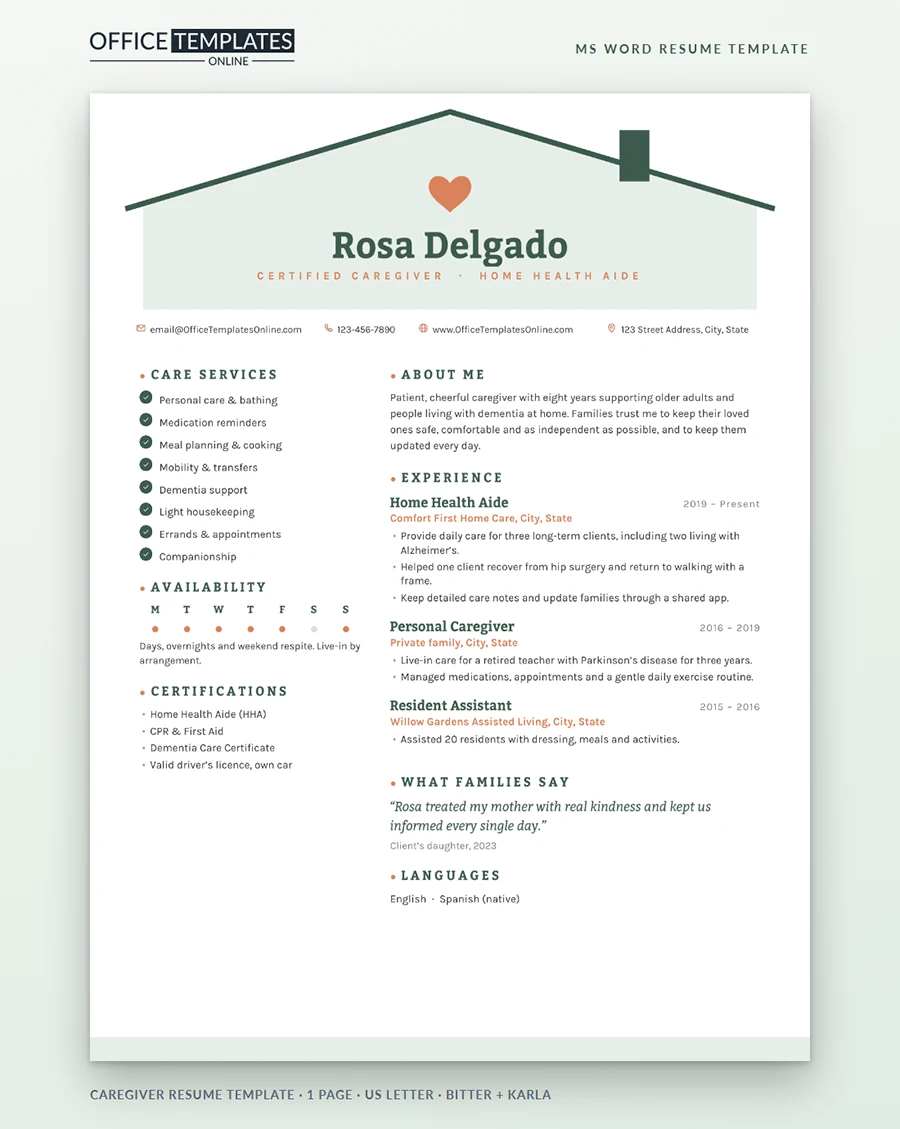 Caregiver Resume Template