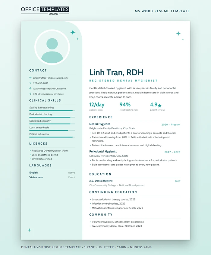 Dental Hygienist Resume Template