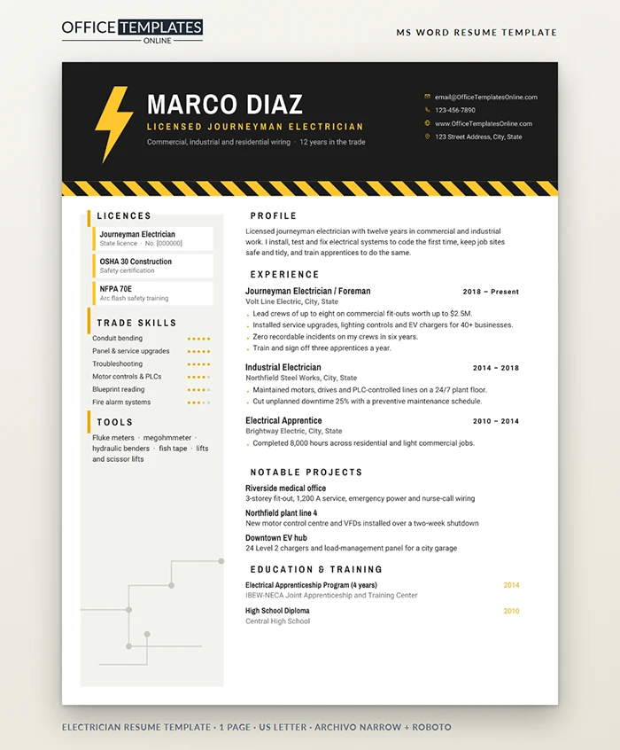 Electrician Resume Template