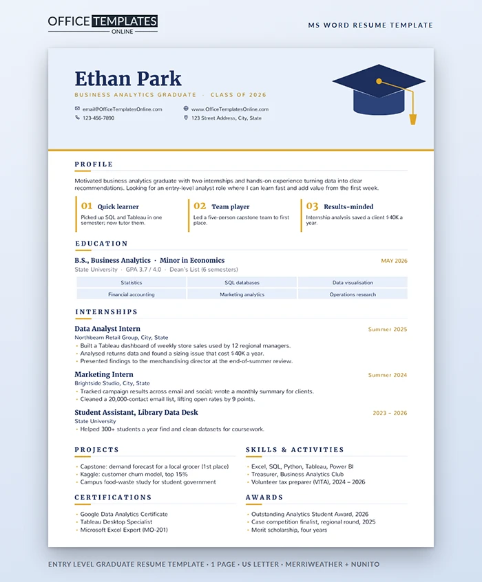 Entry Level Graduate Resume Template Preview