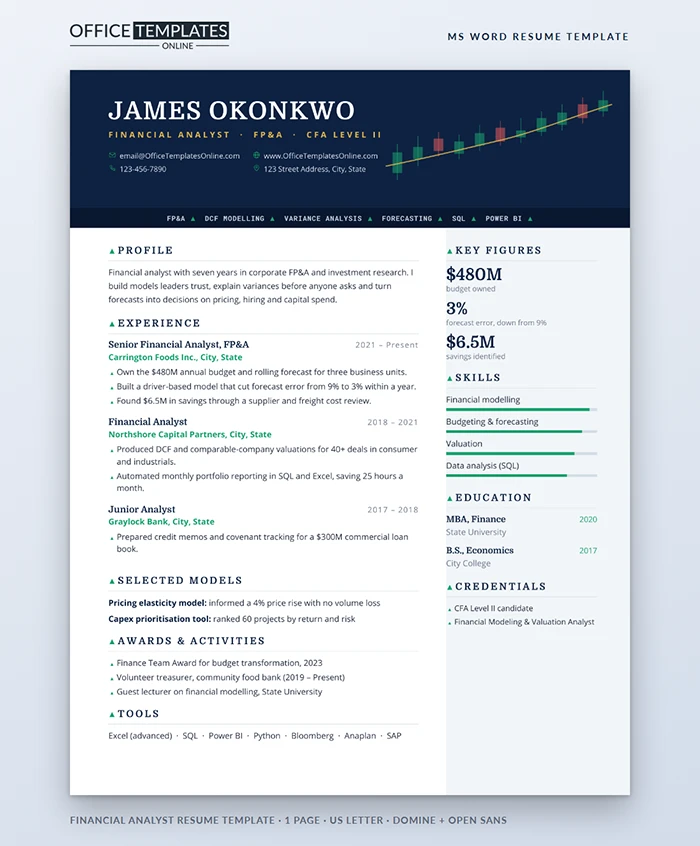 Financial Analyst Resume Template Preview