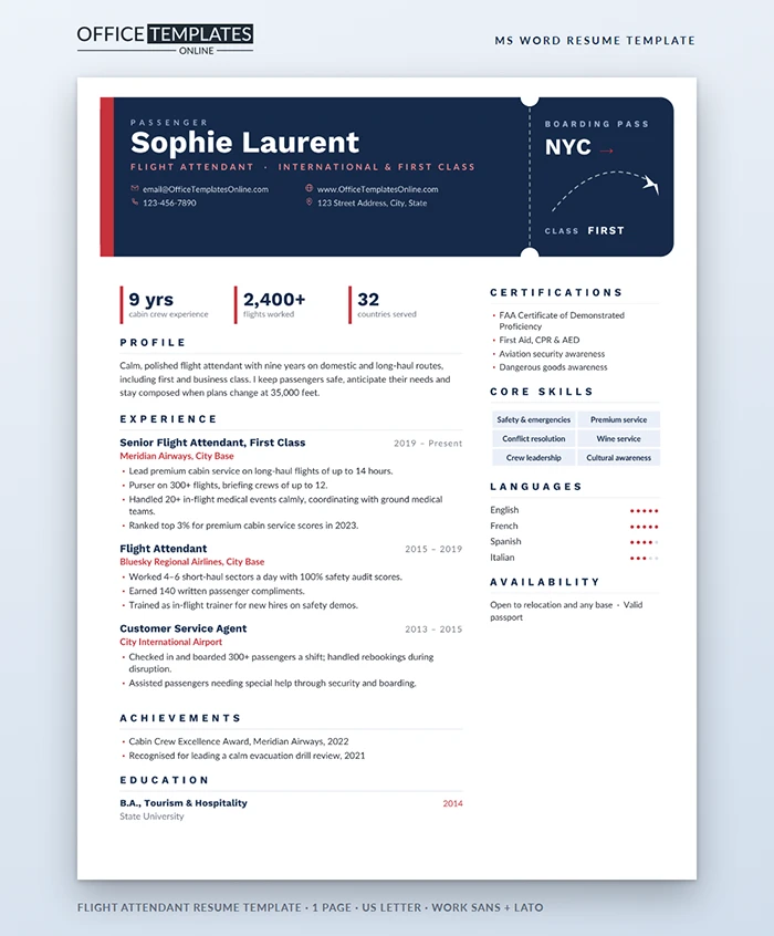 Flight Attendant Resume Template
