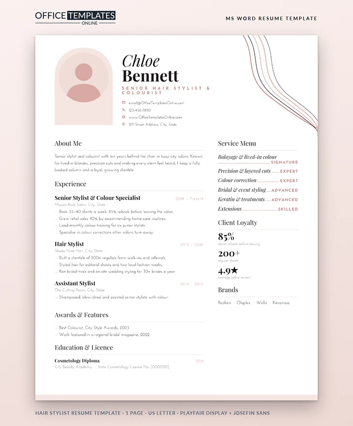 Hair Stylist Resume Template