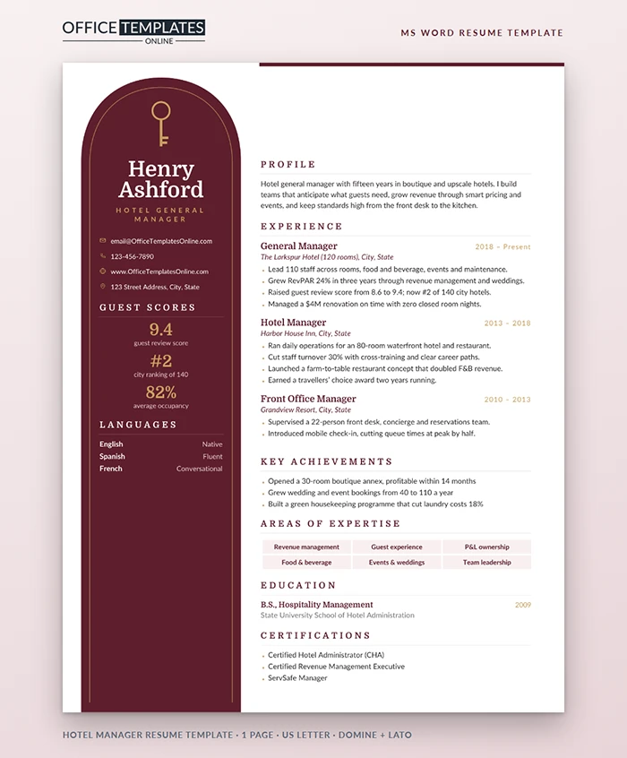 Hotel Manager Resume Template
