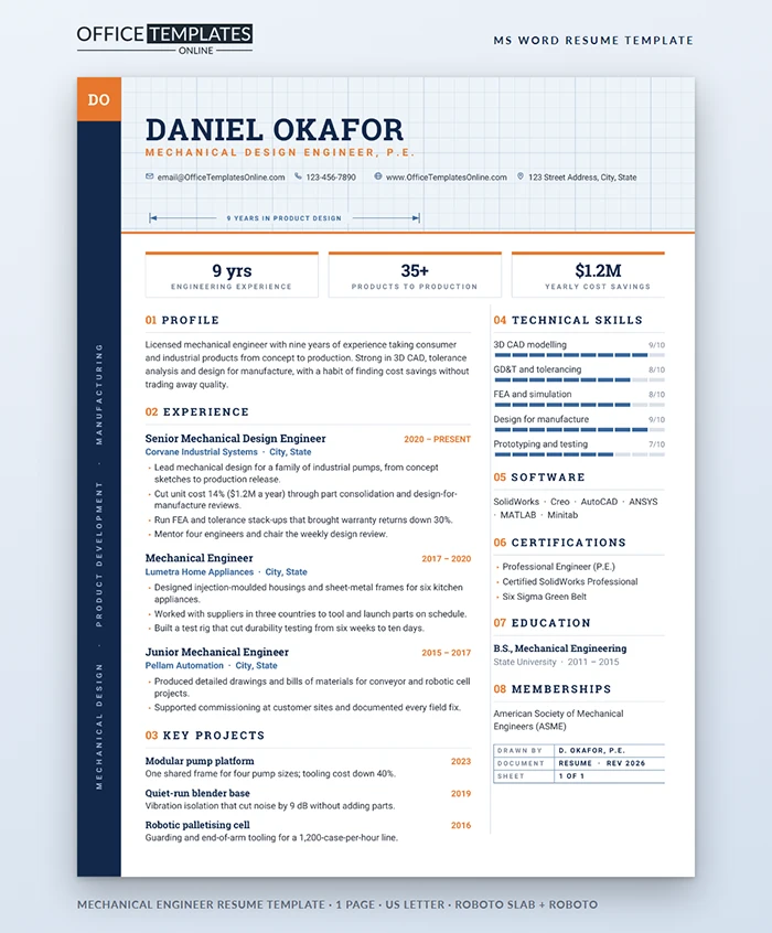 Mechanical Engineer Resume Template Preview