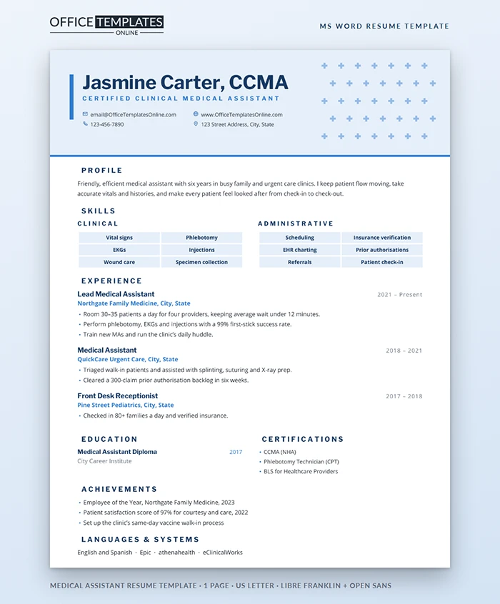 Medical Assistant Resume Template Preview
