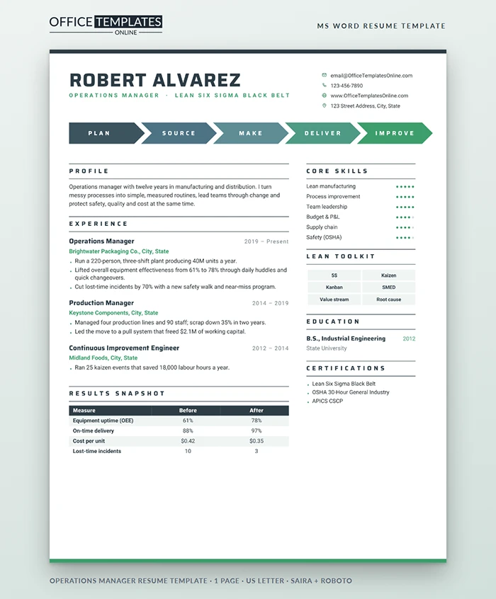 Operations Manager Resume Template Preview