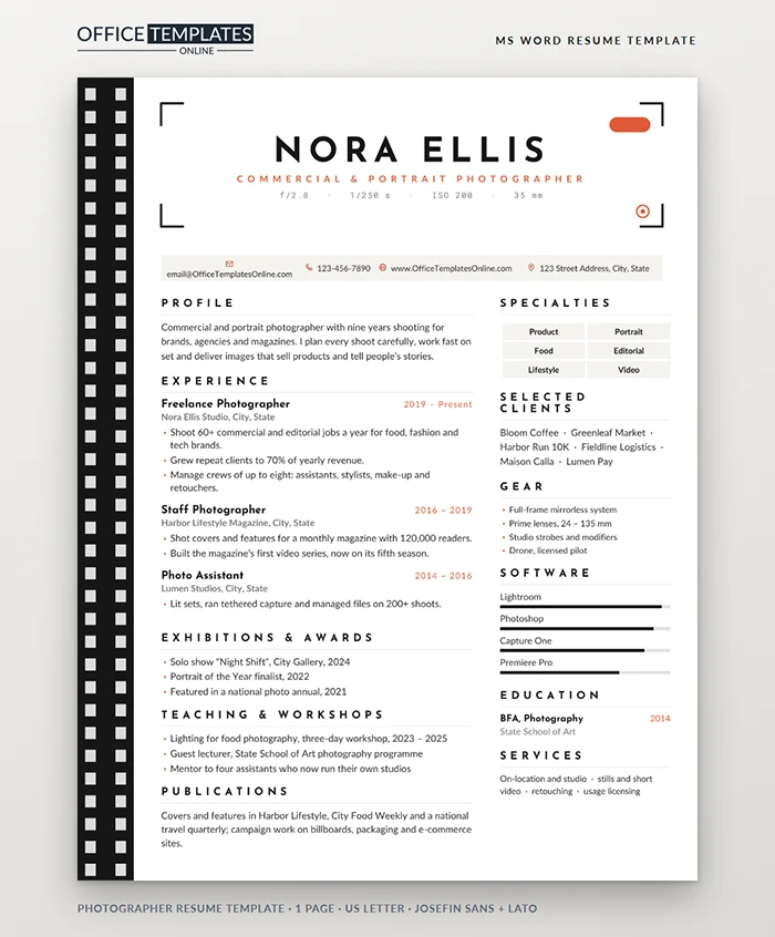 Photographer Resume Template