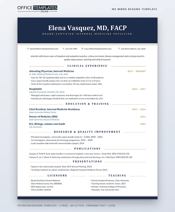 Physician Resume Template