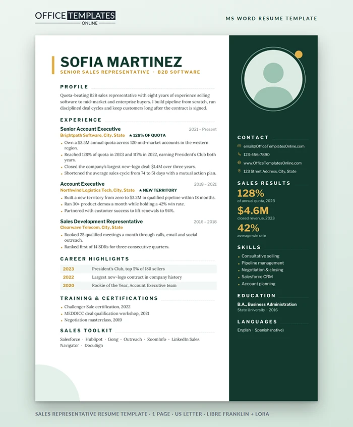 Sales Representative Resume Template