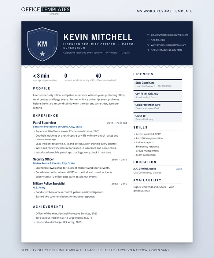 Security Officer Resume Template