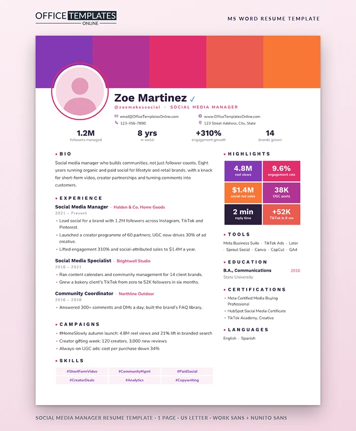 Social Media Manager Resume Template