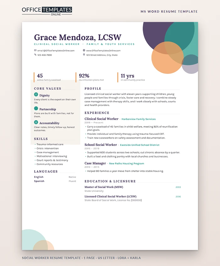 Social Worker Resume Template Preview