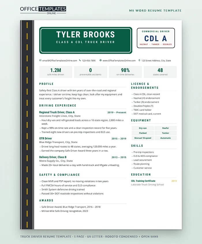 Truck Driver Resume Template