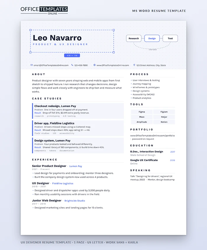 UX Designer Resume Template Preview