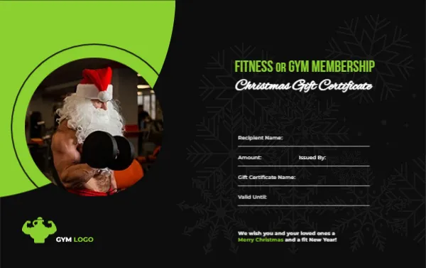 Christmas Gift Certificate Template for Fitness or Gym Membership
