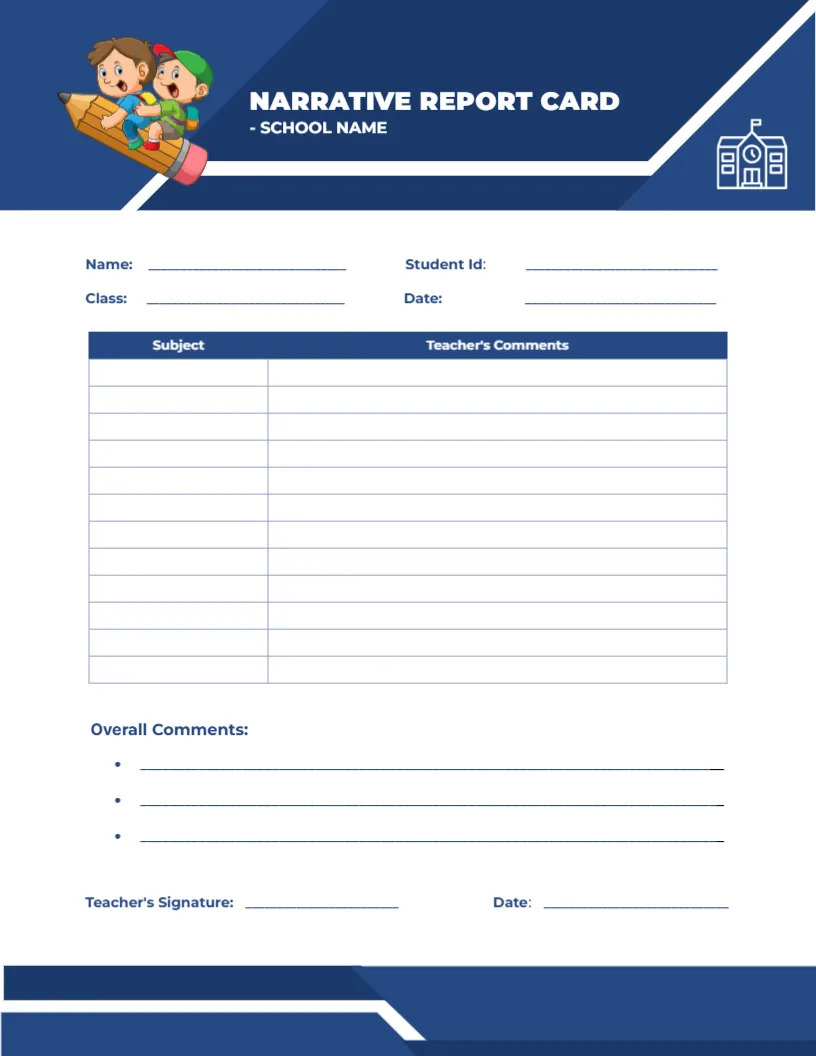 Narrative Report Card Template – free editable Report Cards template