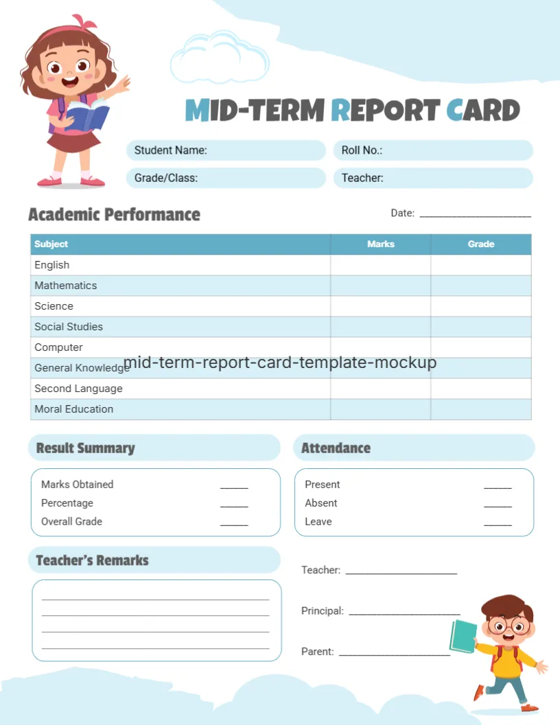 Mid-Term Report Card Template – free editable Report Cards template