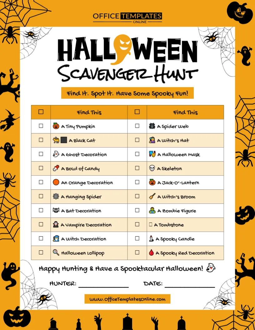 Halloween Scavenger Hunt Template