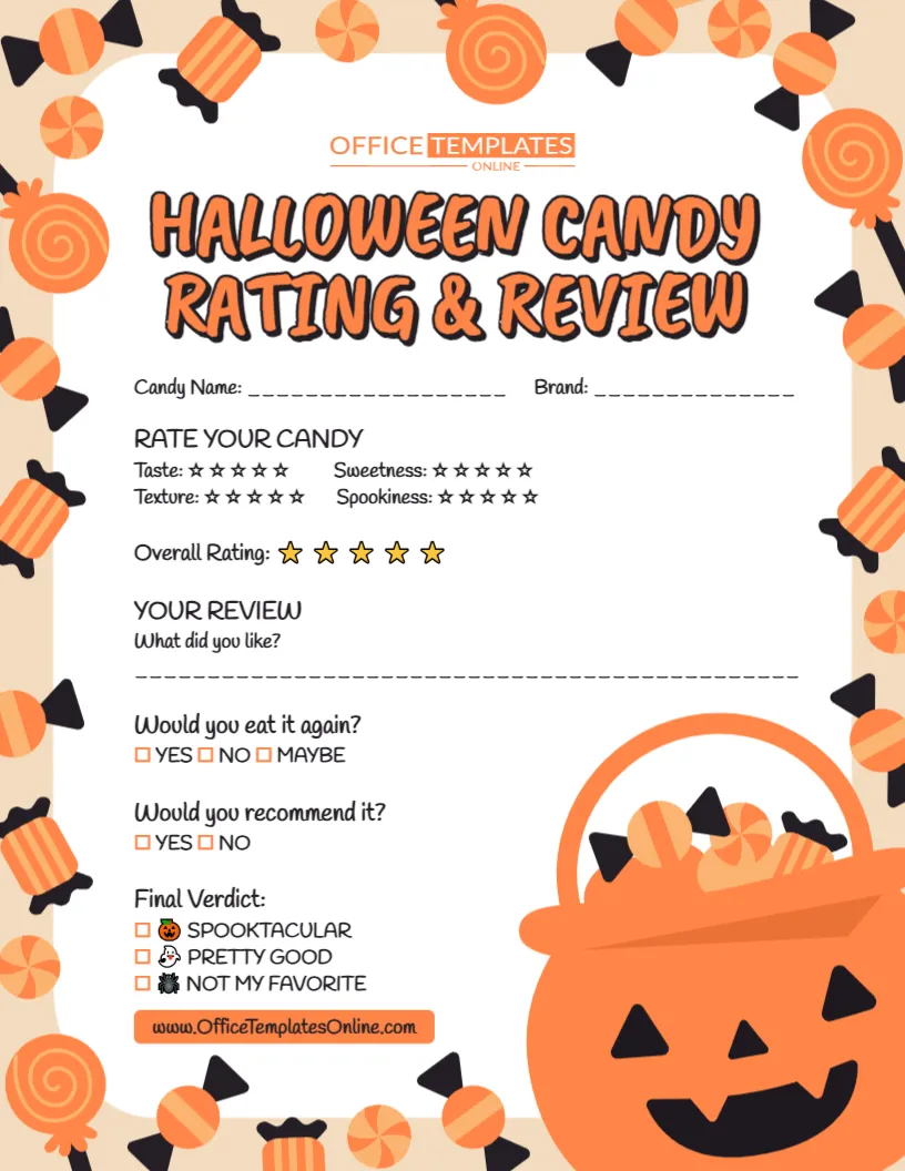 Halloween Candy Rating & Review Card Template