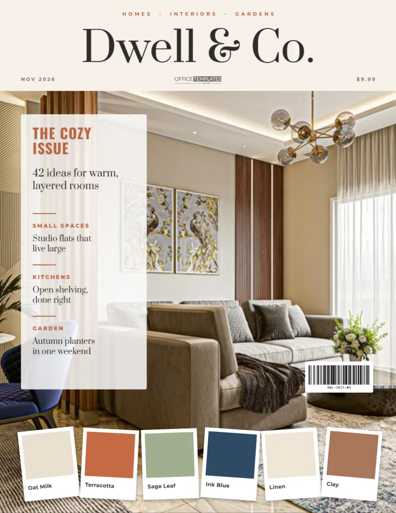 Home & Interior Design Magazine Cover Template – The Cozy Issue