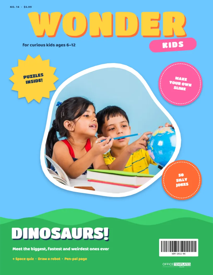 Kids Magazine Cover Template – Wonder Kids with Stickers & Blob Photo