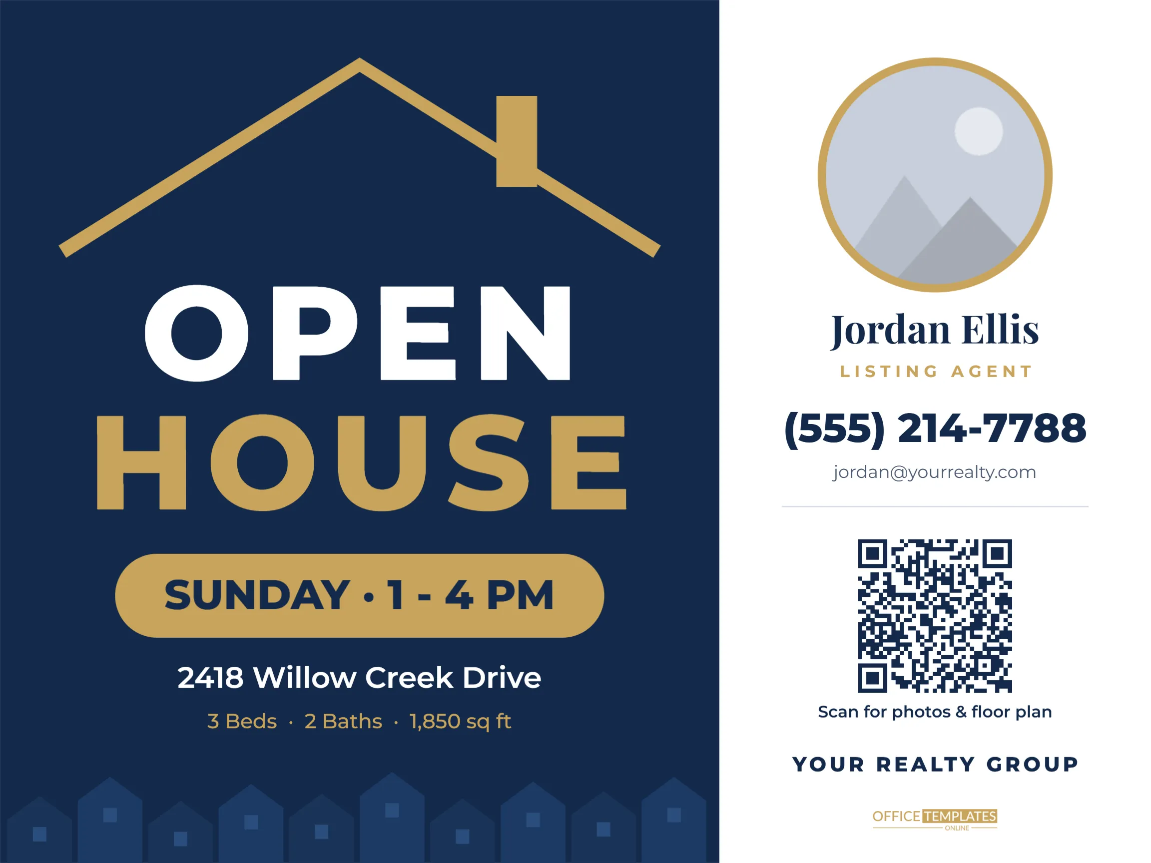 Open House Sign Template – Navy & Gold Real Estate Yard Sign