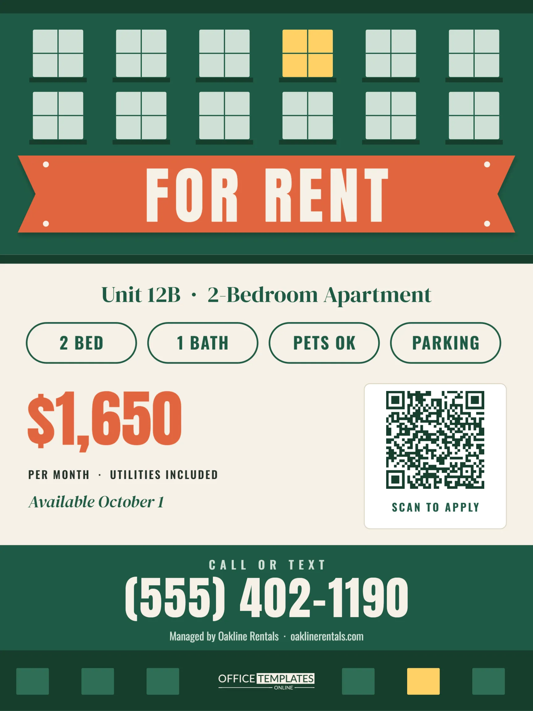 For Rent Sign Template – Apartment Building with FOR RENT Banner