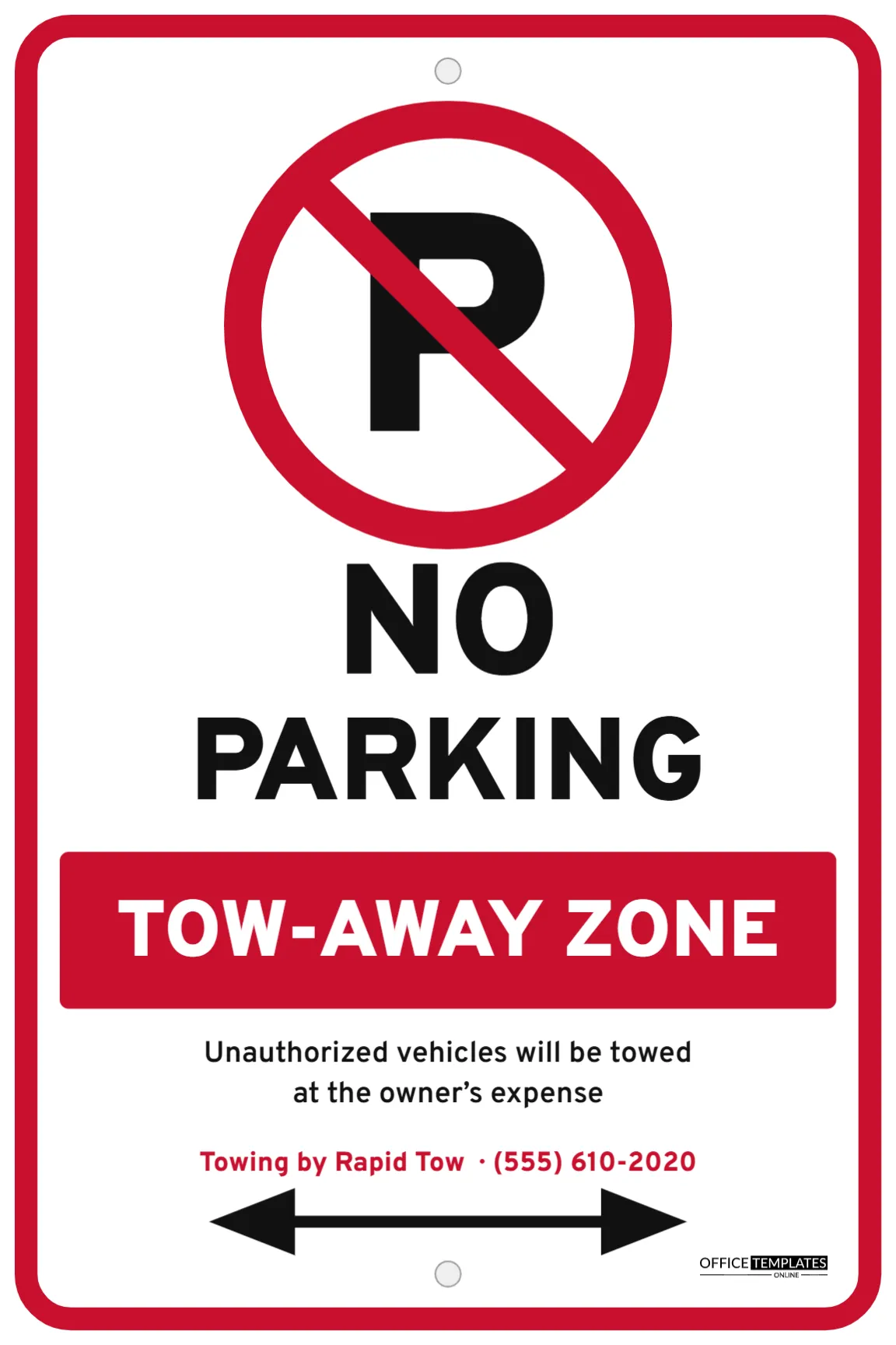 No Parking Sign Template – Tow-Away Zone Sign with Towing Details
