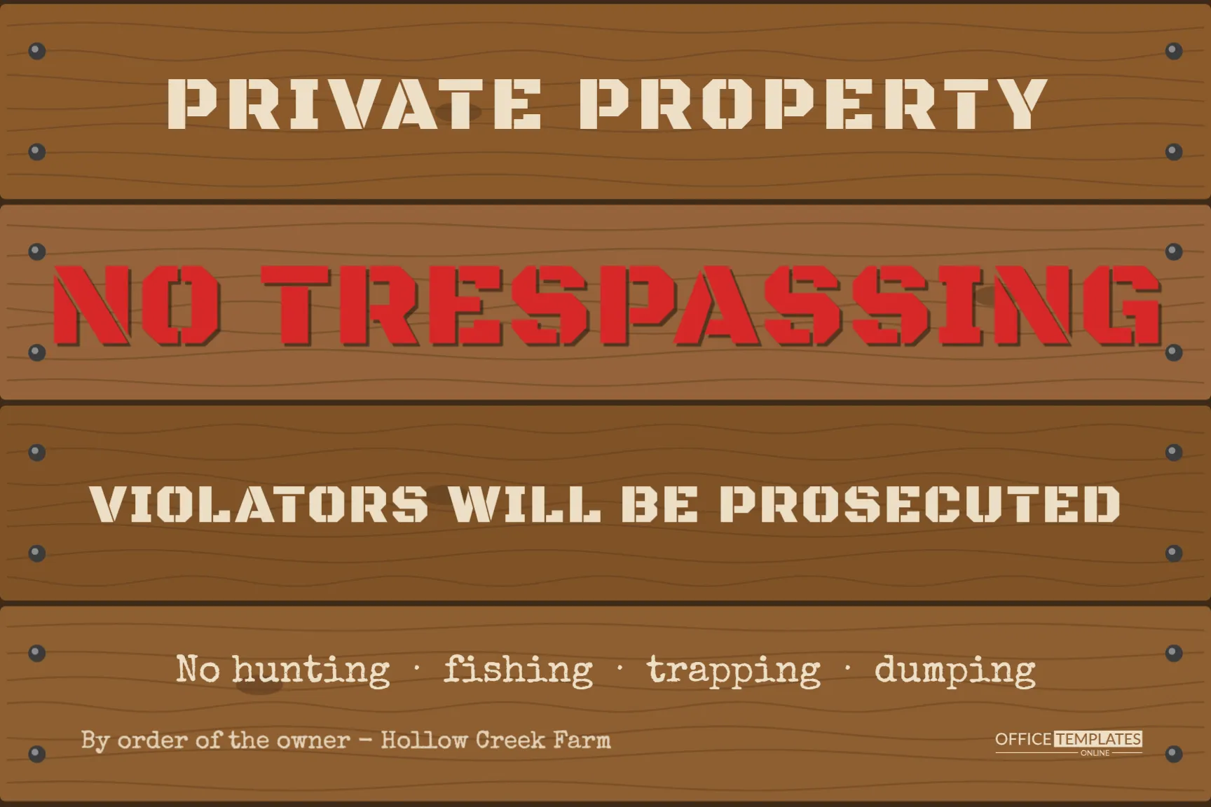 No Trespassing Sign Template – Rustic Wood Plank Private Property Sign