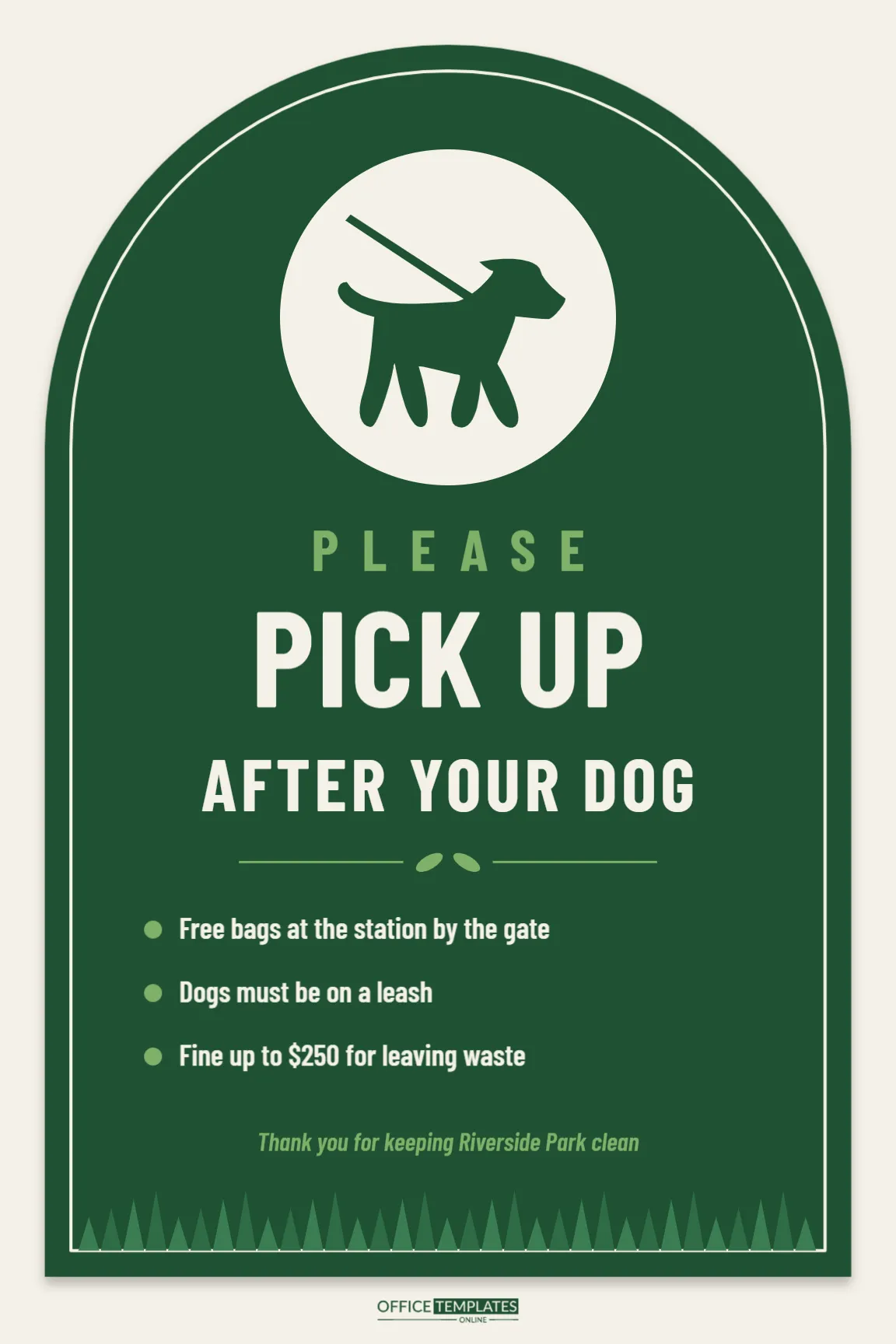 Pick Up After Your Dog Sign Template – Arched Park Sign in Forest Green