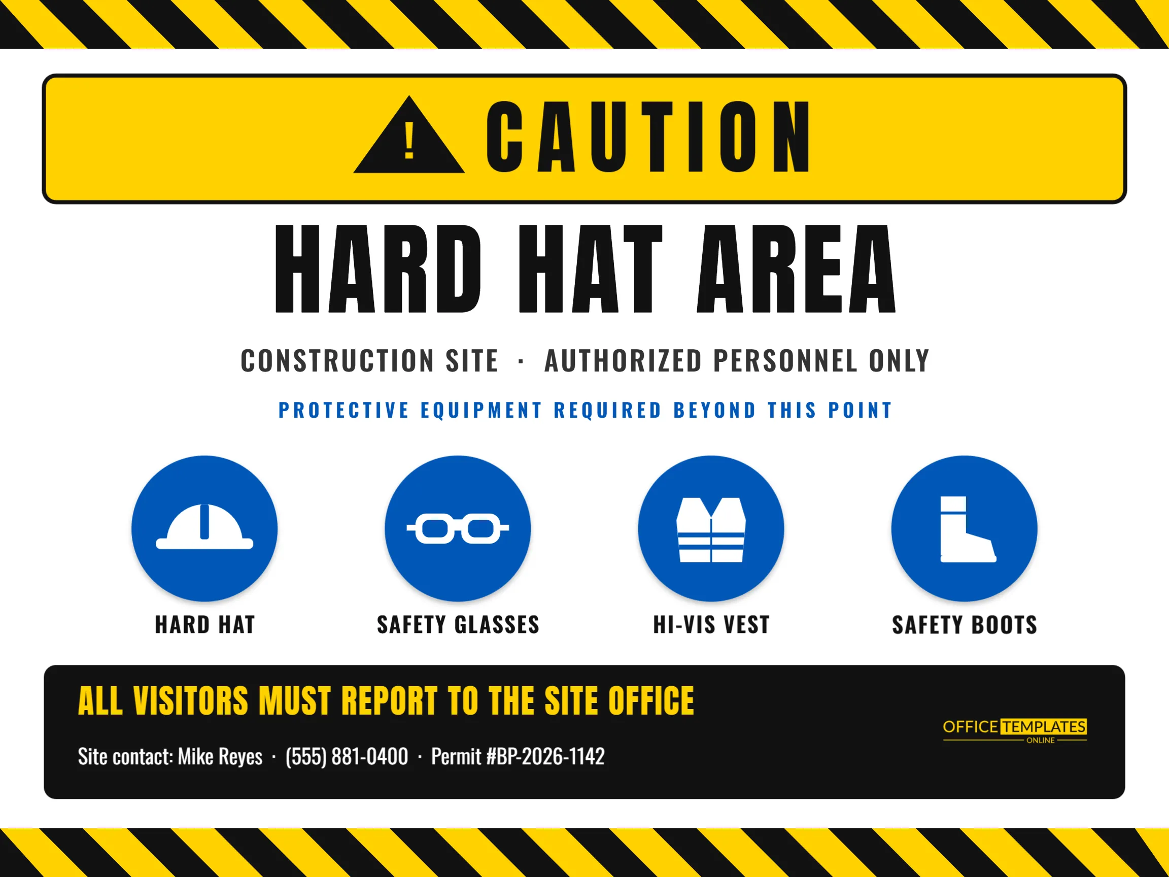 Hard Hat Area Sign Template – Construction Site Caution Sign with PPE