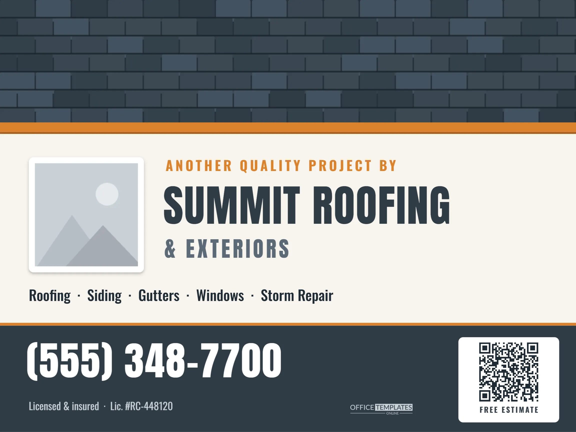Contractor Yard Sign Template – Roofing Company Sign with Logo & QR