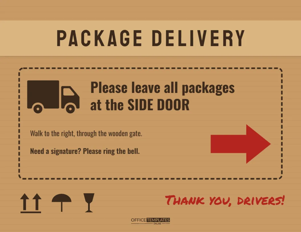 Package Delivery Sign Template – Kraft Cardboard Instructions Sign