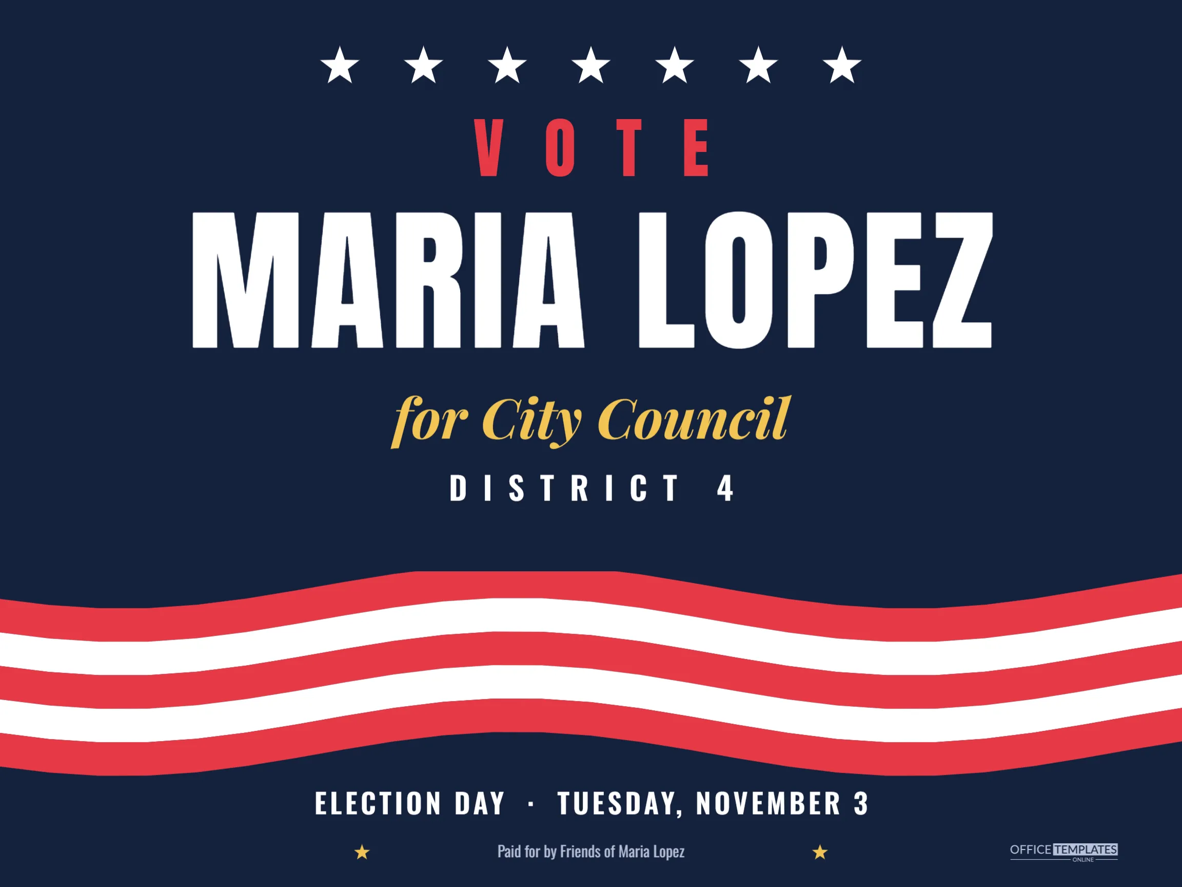 Campaign Yard Sign Template – Vote for Candidate Sign with Waving Stripes