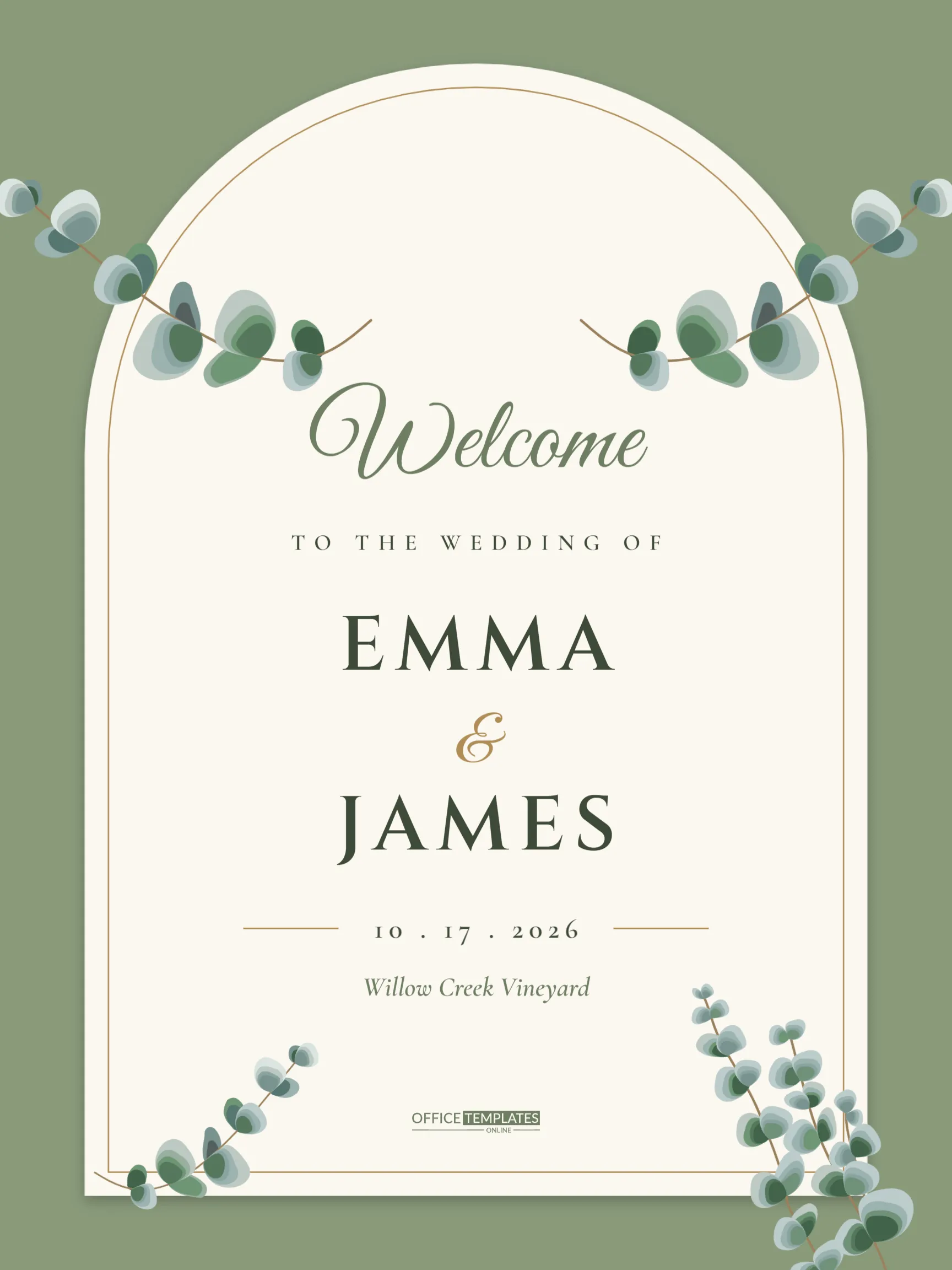 Wedding Welcome Sign Template – Sage Arch with Eucalyptus Greenery