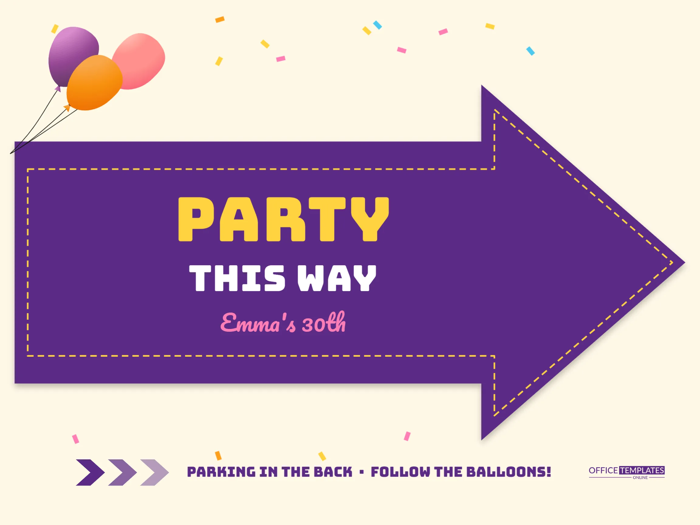 Party This Way Sign Template – Giant Arrow Direction Sign with Balloons