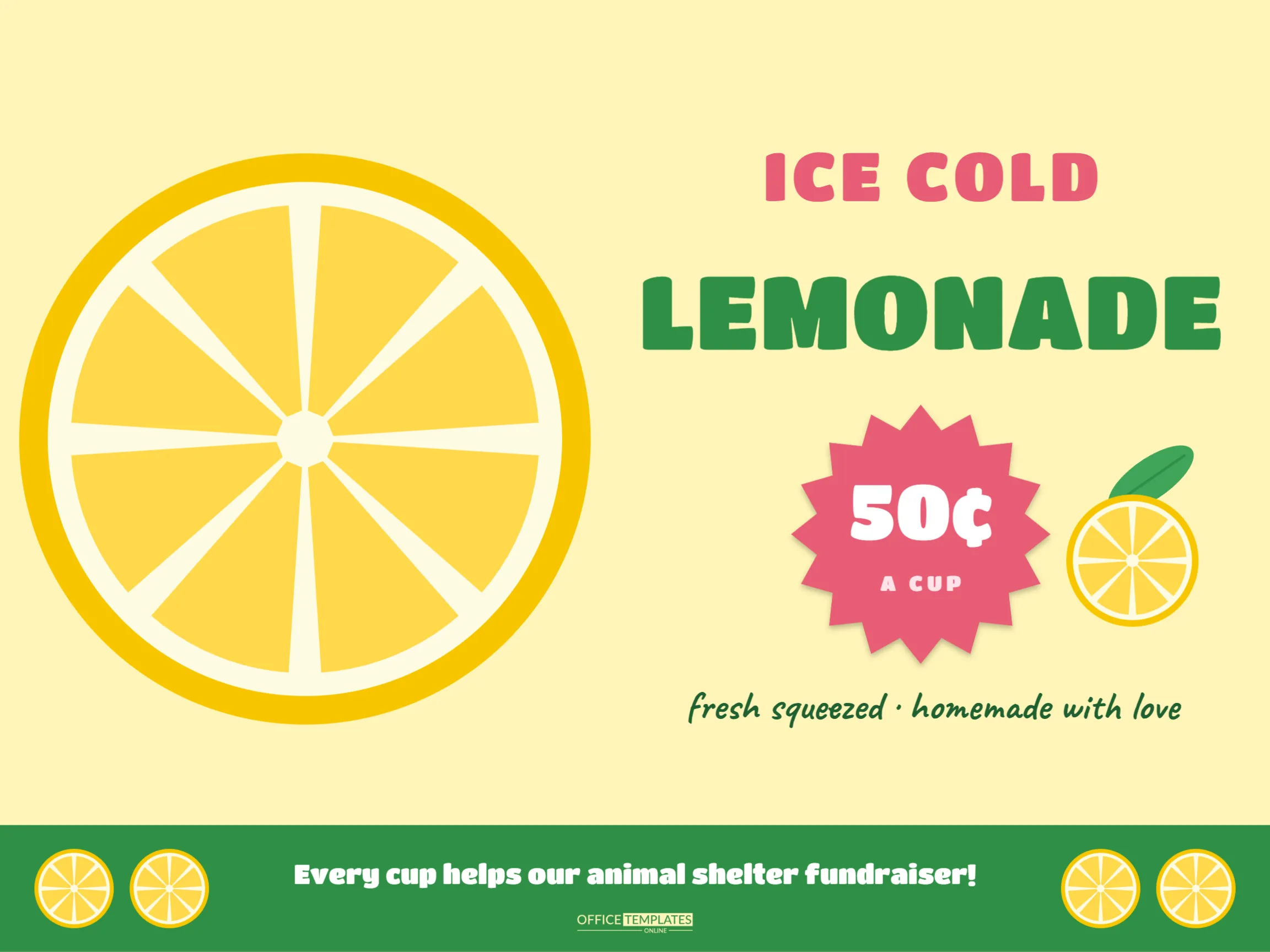 Lemonade Stand Sign Template – Giant Lemon Slice Ice Cold Lemonade Sign
