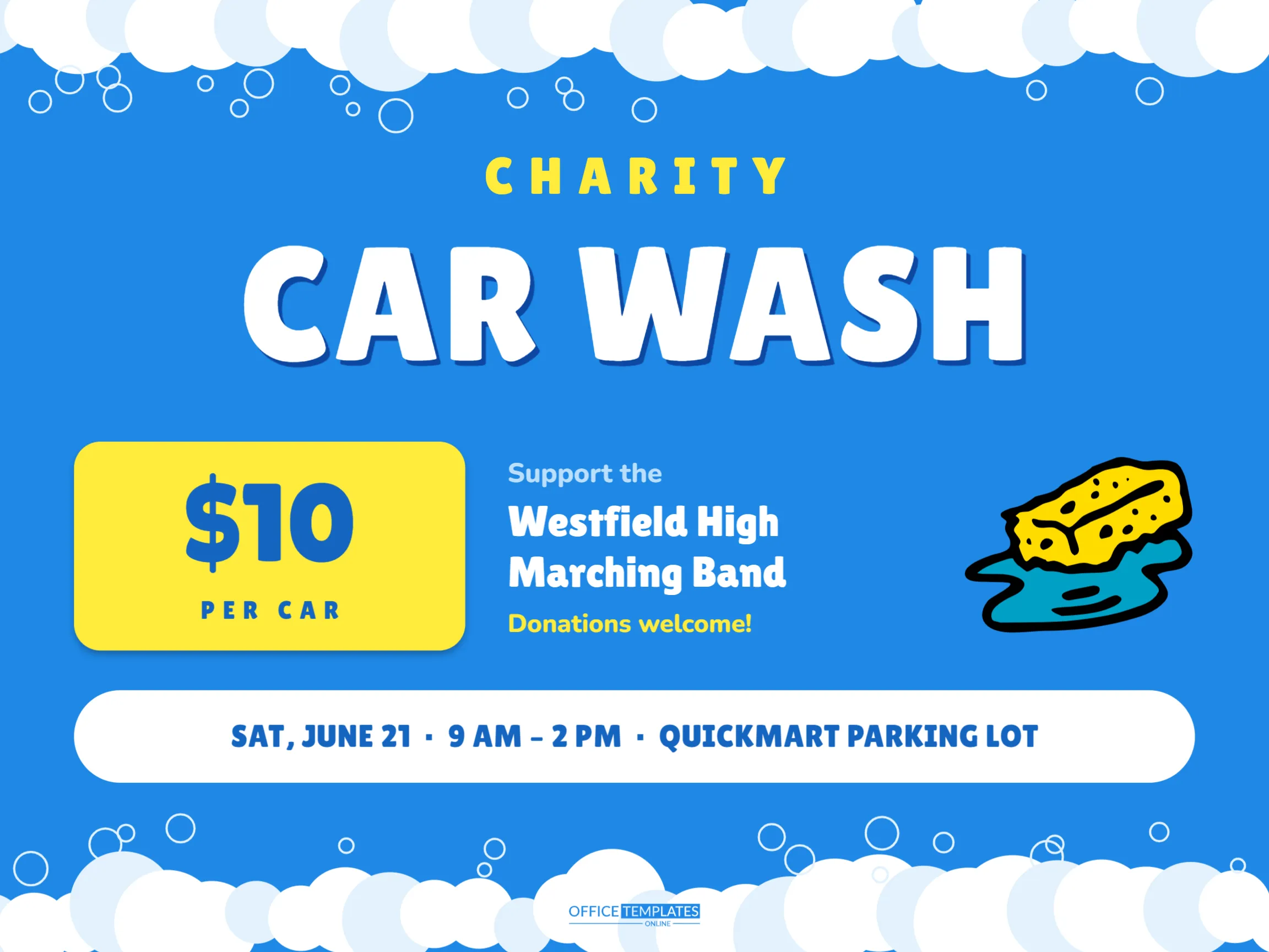 Car Wash Fundraiser Sign Template – Soap Bubble Charity Car Wash Sign