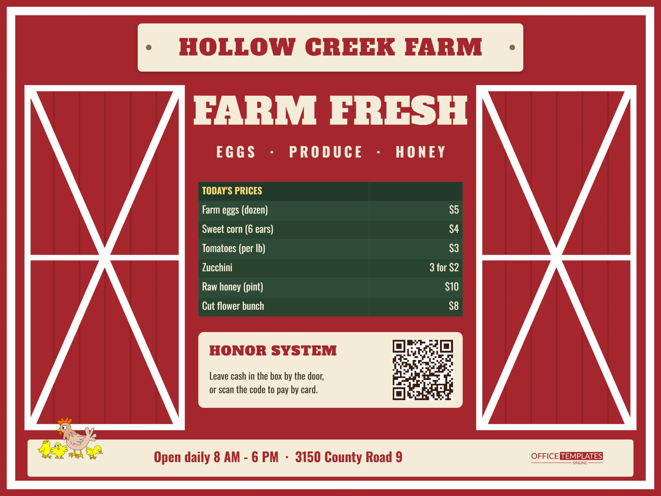Farm Stand Sign Template – Barn Door Fresh Eggs & Produce Price Sign