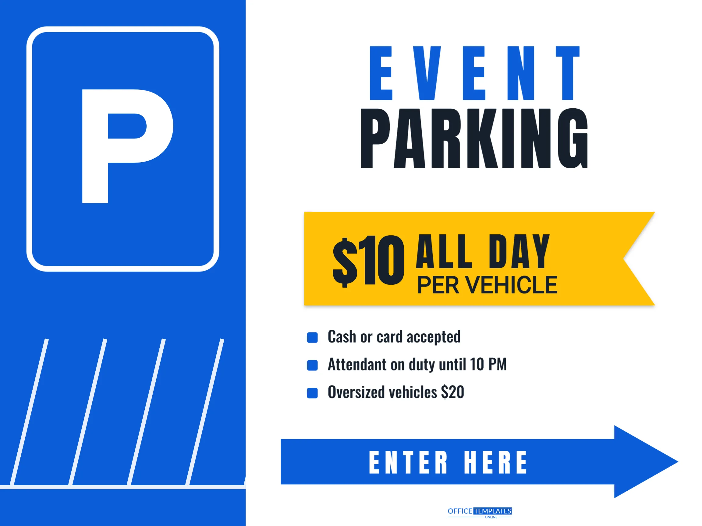 Event Parking Sign Template – $10 All Day Parking Lot Sign