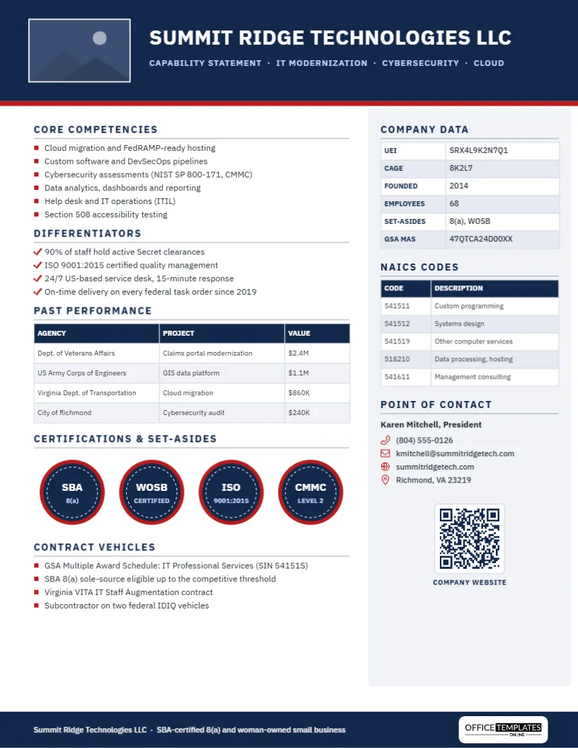 Capability Statement Template for Government Contractors