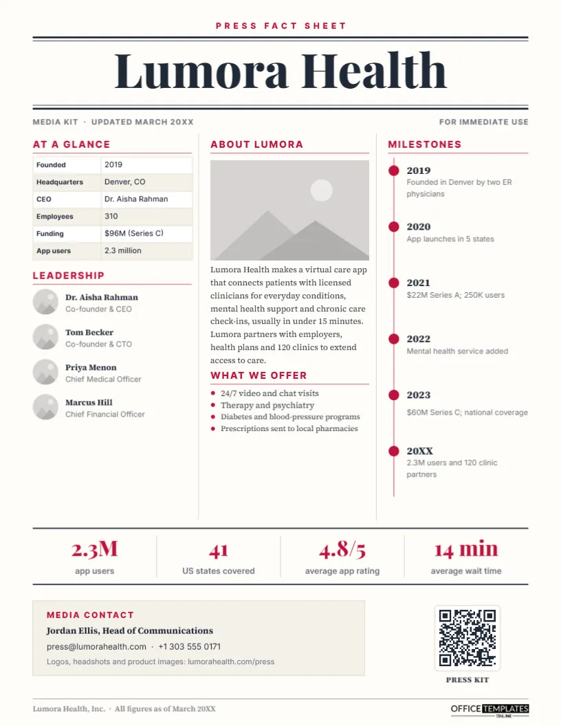 Press Fact Sheet Template – Media Kit With Newspaper Masthead Design