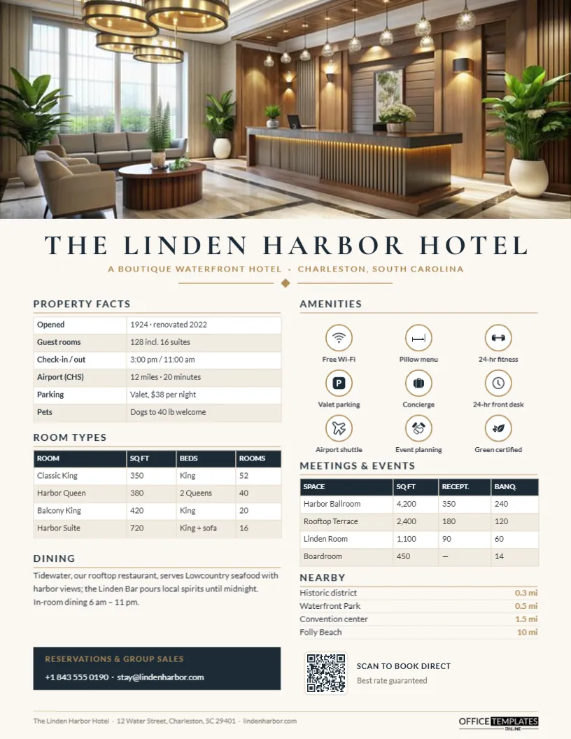 Hotel Fact Sheet Template – Rooms, Amenities and Meeting Space