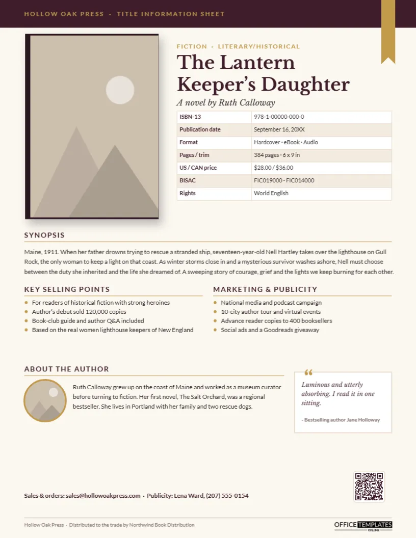 Book Title Information Sheet – Cover, Metadata, Synopsis and Author