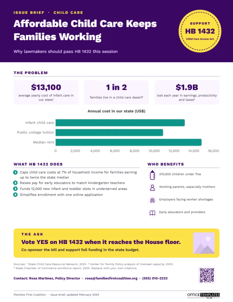 Policy Fact Sheet Template – Legislative Issue Brief With Bill Badge