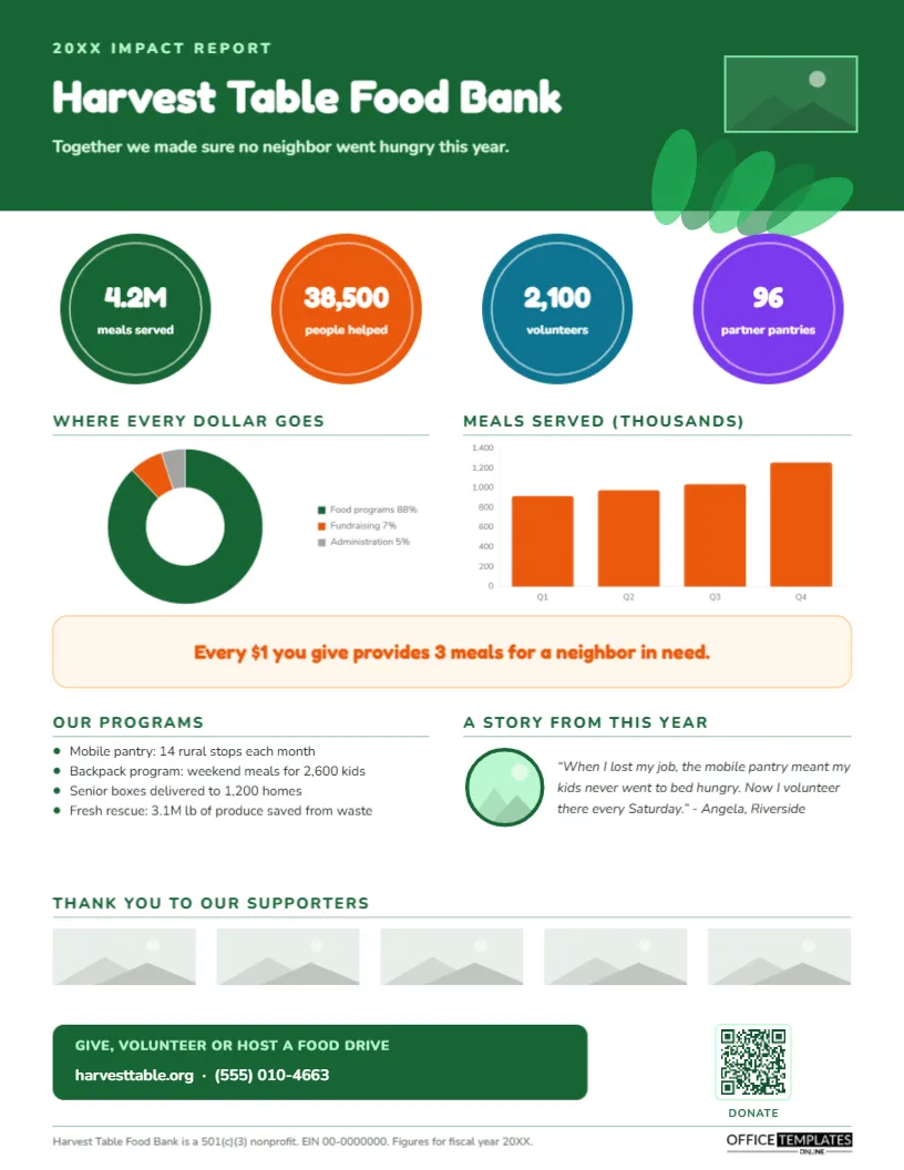 Nonprofit Impact Fact Sheet – Annual Results, Charts and a Donor Story